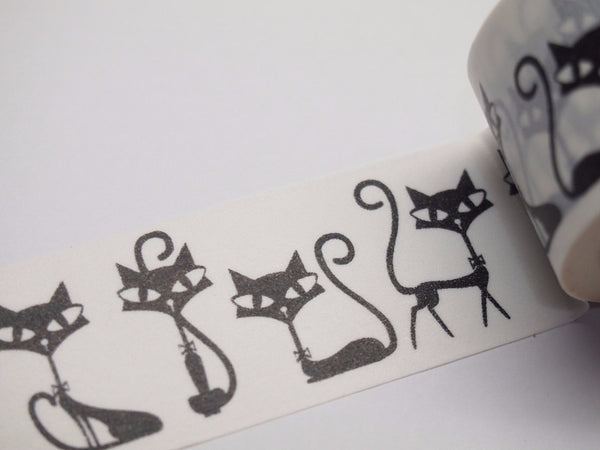 Black Whimsical Cat Big Washi Tape 30mm x 10 meters WT519 - CharmTape - 2