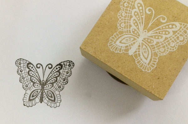 Wood mounted Rubber Stamp - Crowns, Eiffel towers, butterfly & lace illustration - CharmTape - 5