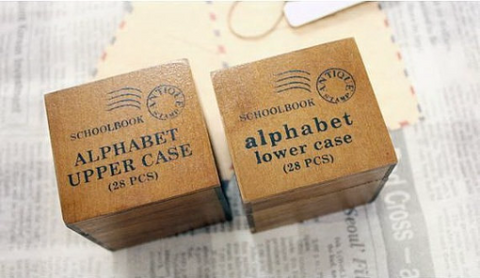 Typewriter Alphabet Wooden Rubber Stamps Capital letters / Lowercase for planner, wedding 28 pieces per set