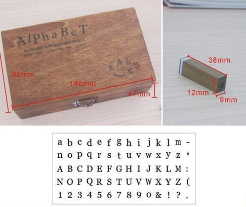 Alphabet Stamps set Uppercase,  Lowercase & Numbers 1 wooden box 70 pieces (Handwriting or Traditional)