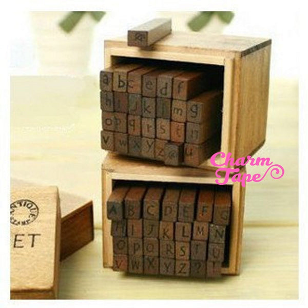 Handwriting Alphabet Wooden Rubber Stamps Capital letters / Lowercase/Uppercase for planner, wedding (wood box, 28 stamps)