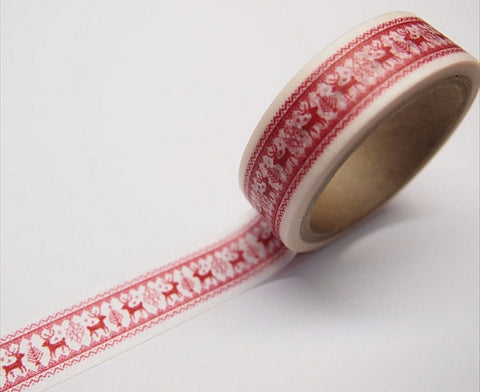 Festive Red Reindeer Rudolph Washi Tape 15mm x 11yards WT315 - CharmTape