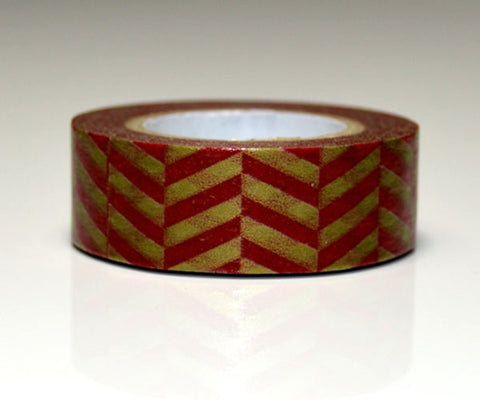 Festive Washi Tape Holiday Red & Gold chevron 10 metres WT590