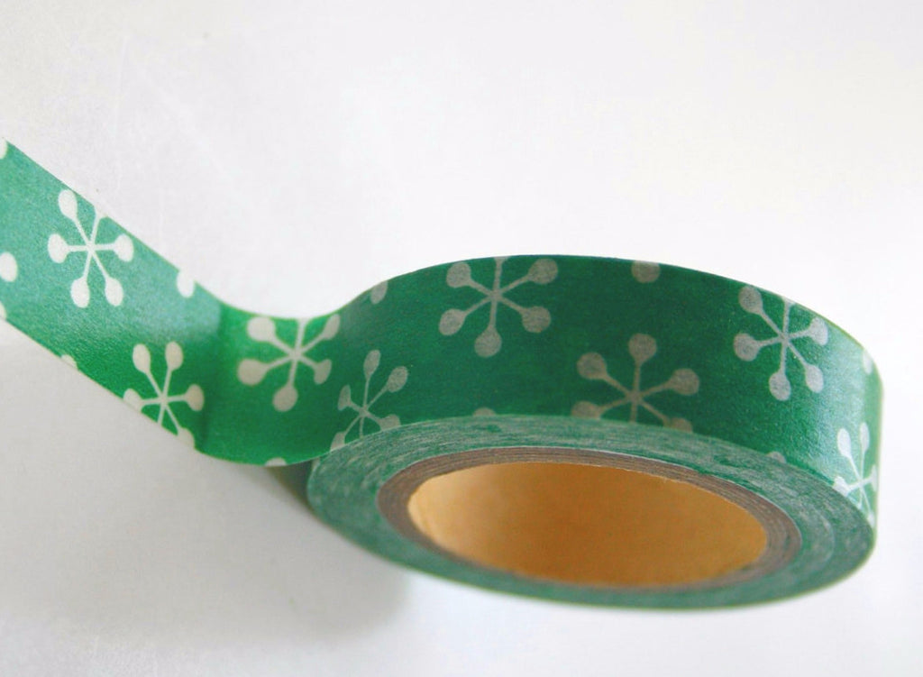 Christmas Snowflake on green Washi Tape Full Roll 11yards WT197