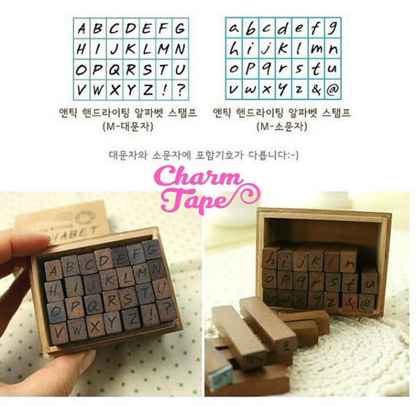 Handwriting Alphabet Wooden Rubber Stamps Capital letters / Lowercase/Uppercase for planner, wedding (wood box, 28 stamps)