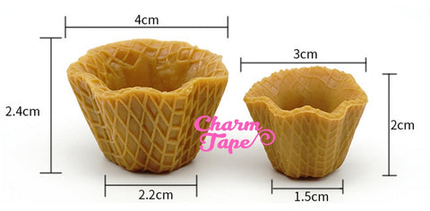 Miniature waffle bowl Ice cream sundae cups - for making fake food charms - 3 pieces set