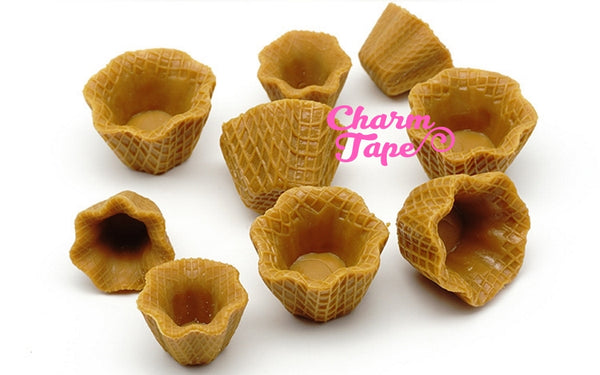 Miniature waffle bowl Ice cream sundae cups - for making fake food charms - 3 pieces set