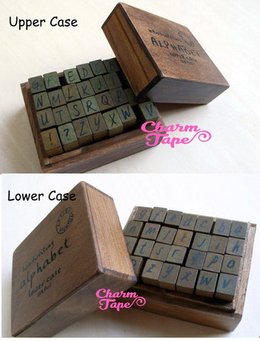 Handwriting Alphabet Wooden Rubber Stamps Capital letters / Lowercase/Uppercase for planner, wedding (wood box, 28 stamps)