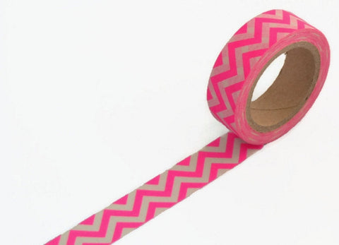 Neon Pink Chevron Washi tape - 15mm Wide - 11 yards WT425 - CharmTape - 1