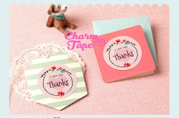 48/96ct THANKS 1.97" Round Paper Stickers For Gift Packing Packaging 4/8 sheets GS024