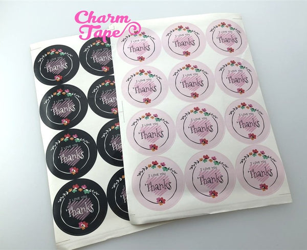 48/96ct THANKS 1.97" Round Paper Stickers For Gift Packing Packaging 4/8 sheets GS024