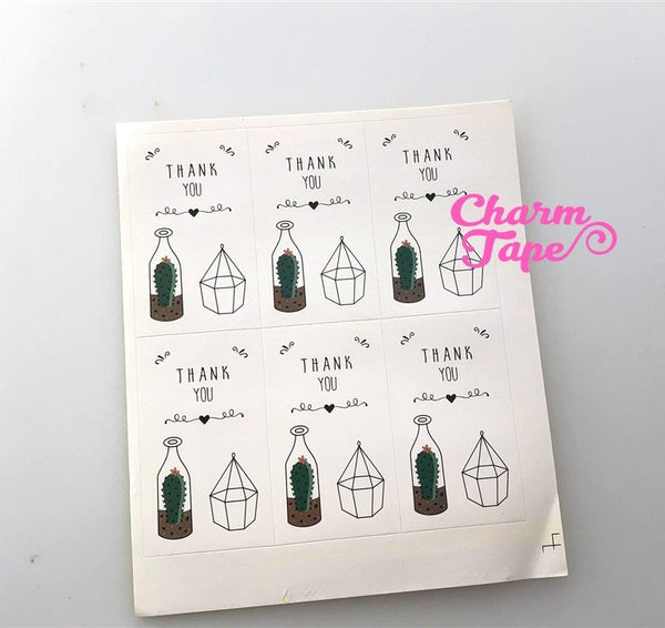 30ct Thank you Cactus Rectangle Paper Stickers For Gift Packing Packaging (3.5x6cm) 5 sheets GS013