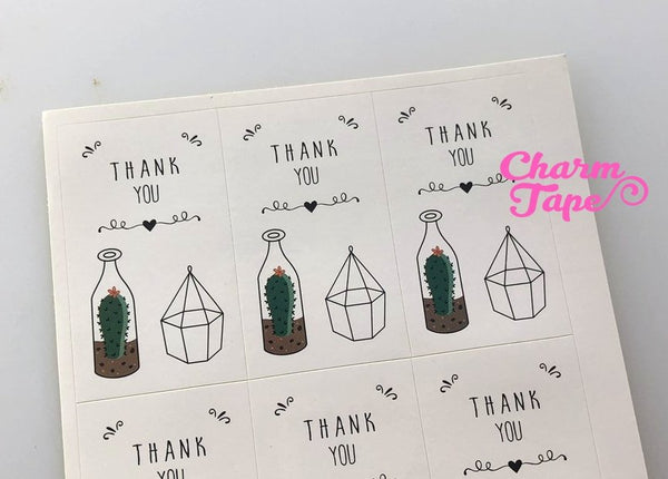 30ct Thank you Cactus Rectangle Paper Stickers For Gift Packing Packaging (3.5x6cm) 5 sheets GS013