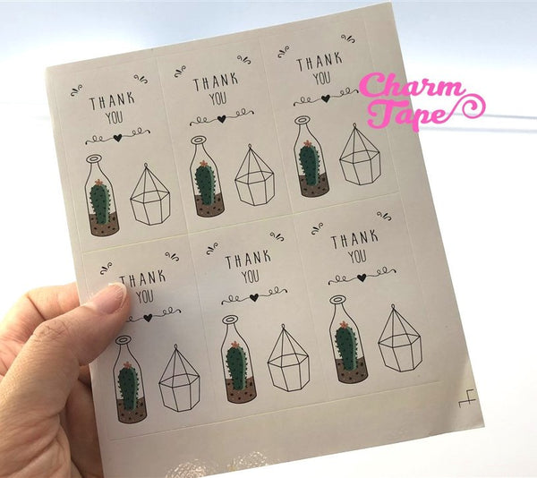 30ct Thank you Cactus Rectangle Paper Stickers For Gift Packing Packaging (3.5x6cm) 5 sheets GS013