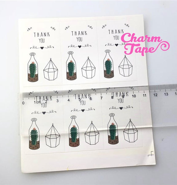 30ct Thank you Cactus Rectangle Paper Stickers For Gift Packing Packaging (3.5x6cm) 5 sheets GS013