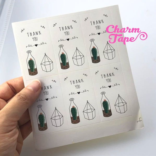 30ct Thank you Cactus Rectangle Paper Stickers For Gift Packing Packaging (3.5x6cm) 5 sheets GS013