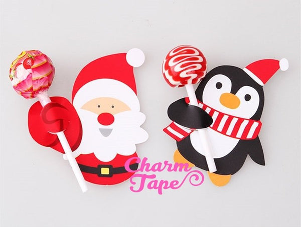 Christmas Lollipop / Pencil Holder - Small Gift - Class Gift - Party Favor - Festive Gift 48-50 Lollipop Covers - Santa Claus & Penguin