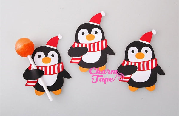 Christmas Lollipop / Pencil Holder - Small Gift - Class Gift - Party Favor - Festive Gift 48-50 Lollipop Covers - Santa Claus & Penguin