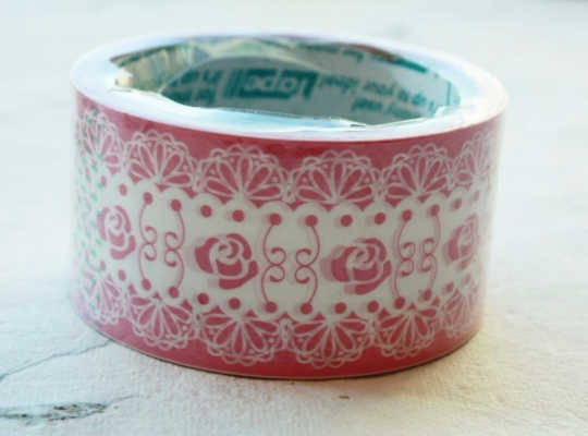 Deco Duct Tape Pink Rose & White Lace 25meters DTB72 - CharmTape - 1