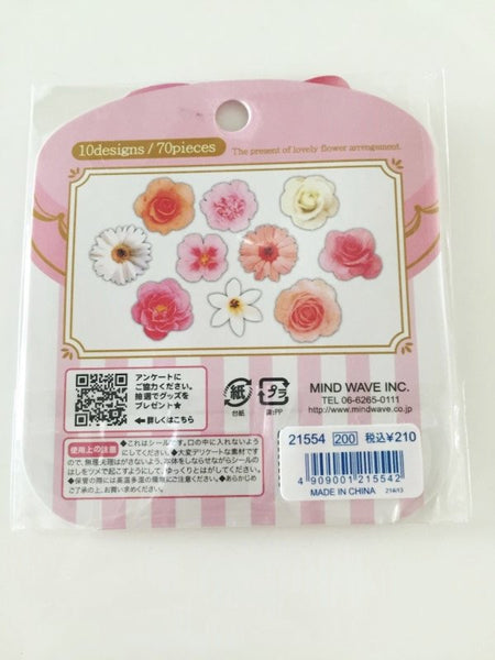 Pink & White Roses Flower Sticker Flakes Set 70pieces Mind wave Japan SS921