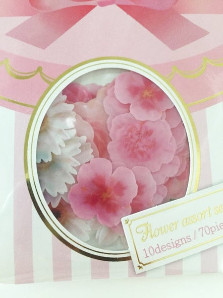 Pink & White Roses Flower Sticker Flakes Set 70pieces Mind wave Japan SS921