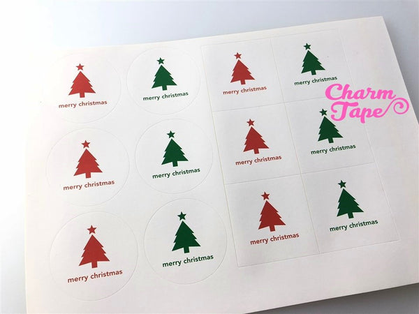 Festive Trees 1.57" Round & Square Sticker For Gift Packing Packaging 3/5 sheets GS010