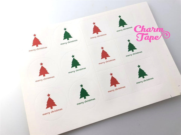 Festive Trees 1.57" Round & Square Sticker For Gift Packing Packaging 3/5 sheets GS010