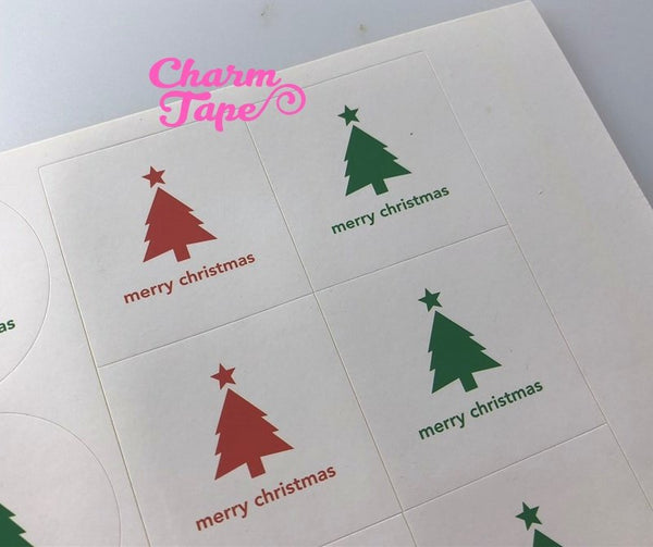 Festive Trees 1.57" Round & Square Sticker For Gift Packing Packaging 3/5 sheets GS010