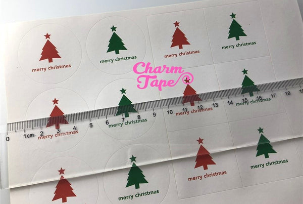 Festive Trees 1.57" Round & Square Sticker For Gift Packing Packaging 3/5 sheets GS010