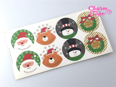 Festive Santa & Frosty 1.37" Round Sticker For Gift Packing Packaging 3/10/30 sheets GS005