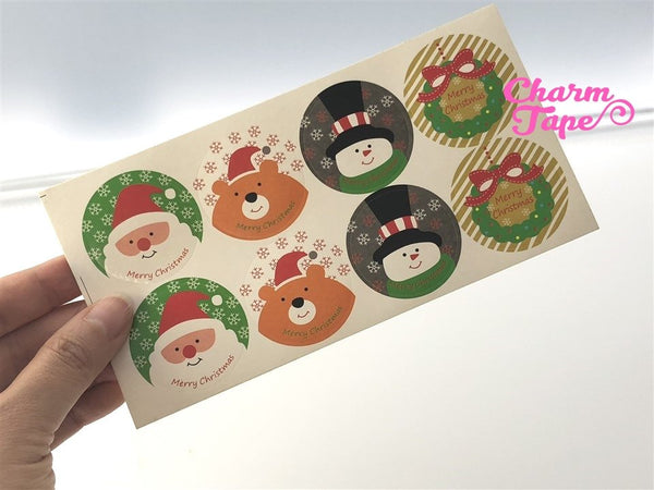 Festive Santa & Frosty 1.37" Round Sticker For Gift Packing Packaging 3/10/30 sheets GS005