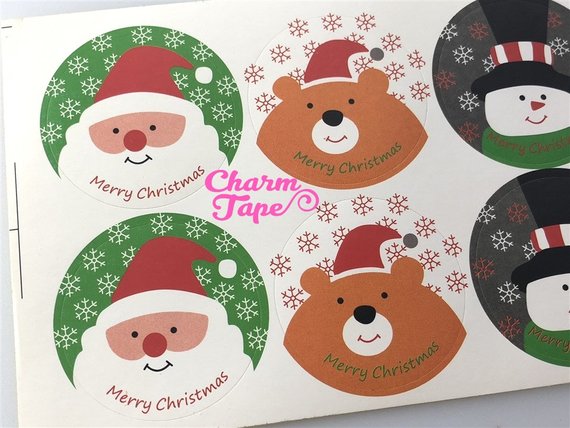 Festive Santa & Frosty 1.37" Round Sticker For Gift Packing Packaging 3/10/30 sheets GS005