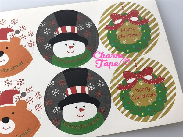 Festive Santa & Frosty 1.37" Round Sticker For Gift Packing Packaging 3/10/30 sheets GS005