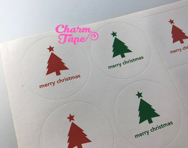 Festive Trees 1.57" Round & Square Sticker For Gift Packing Packaging 3/5 sheets GS010