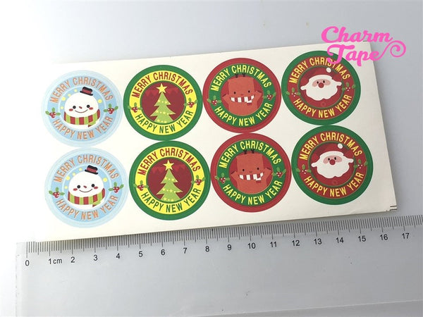 Festive Santa & Frosty 1.37" Round Sticker For Gift Packing Packaging 3/10/30 sheets GS007