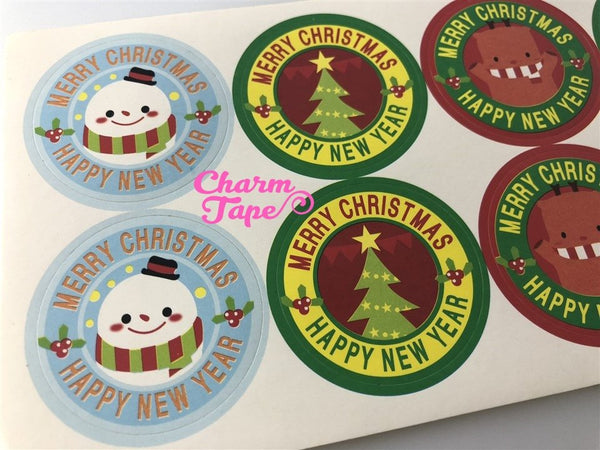 Festive Santa & Frosty 1.37" Round Sticker For Gift Packing Packaging 3/10/30 sheets GS007