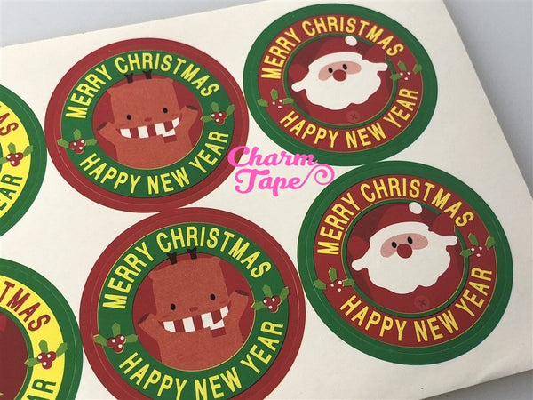 Festive Santa & Frosty 1.37" Round Sticker For Gift Packing Packaging 3/10/30 sheets GS007