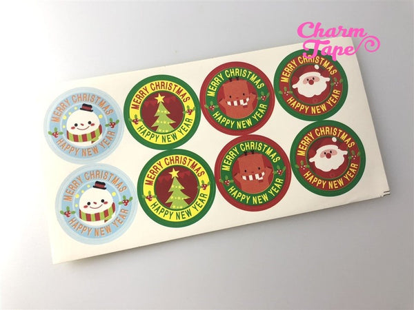 Festive Santa & Frosty 1.37" Round Sticker For Gift Packing Packaging 3/10/30 sheets GS007