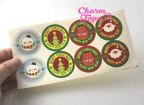 Festive Santa & Frosty 1.37" Round Sticker For Gift Packing Packaging 3/10/30 sheets GS007