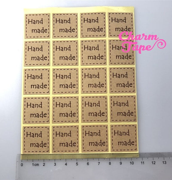 100/200ct "hand made" 2.5x2.5 Kraft Paper Stickers For Gift Packing Packaging 5/10 sheets GS032