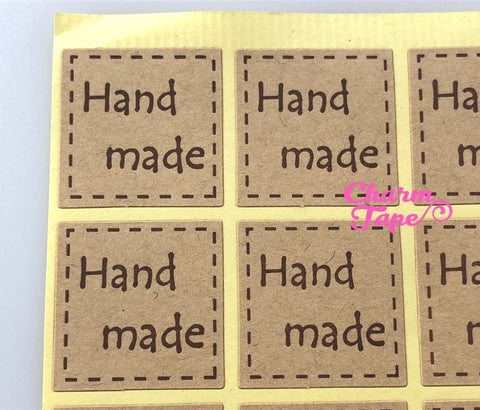 100/200ct "hand made" 2.5x2.5 Kraft Paper Stickers For Gift Packing Packaging 5/10 sheets GS032