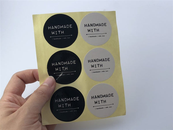 30/60ct HANDMADE WITH 1.57" Round Paper Stickers For Gift Packing Packaging 5/10 sheets GS018