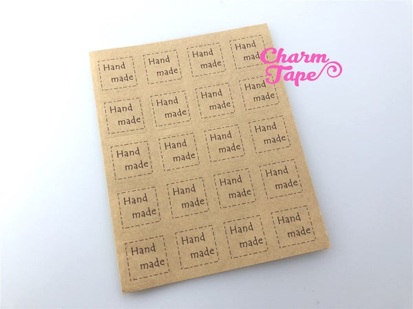 100/200ct "hand made" 2x2 Kraft Paper Stickers For Gift Packing Packaging 5/10 sheets GS026