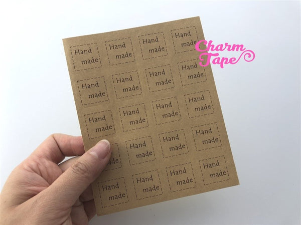 100/200ct "hand made" 2x2 Kraft Paper Stickers For Gift Packing Packaging 5/10 sheets GS026