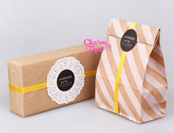 30/60ct HANDMADE WITH 1.57" Round Paper Stickers For Gift Packing Packaging 5/10 sheets GS018