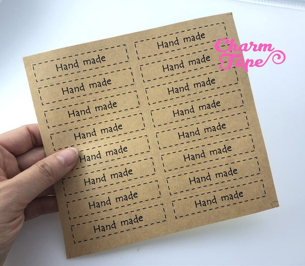 80/160ct "HAND MADE" 7x1.5 Kraft Paper Stickers For Gift Packing Packaging 5/10 sheets GS037