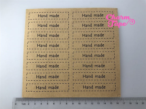 80/160ct "HAND MADE" 7x1.5 Kraft Paper Stickers For Gift Packing Packaging 5/10 sheets GS037