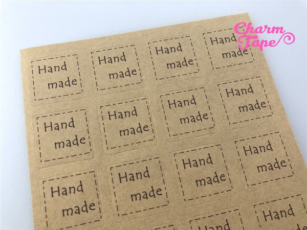 100/200ct "hand made" 2x2 Kraft Paper Stickers For Gift Packing Packaging 5/10 sheets GS026