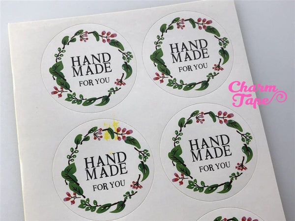 30/60ct HANDMADE WITH 1.57" Round Paper Stickers For Gift Packing Packaging 5/10 sheets GS017