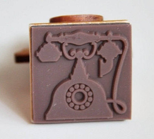 Hand Dial Telephone Wood mounted Rubber Stamp with free ink pad